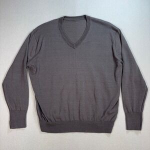 Muji True Hemp Blend Sweater Women's L‎ Gray V-Neck Lightweight BA1OH24S